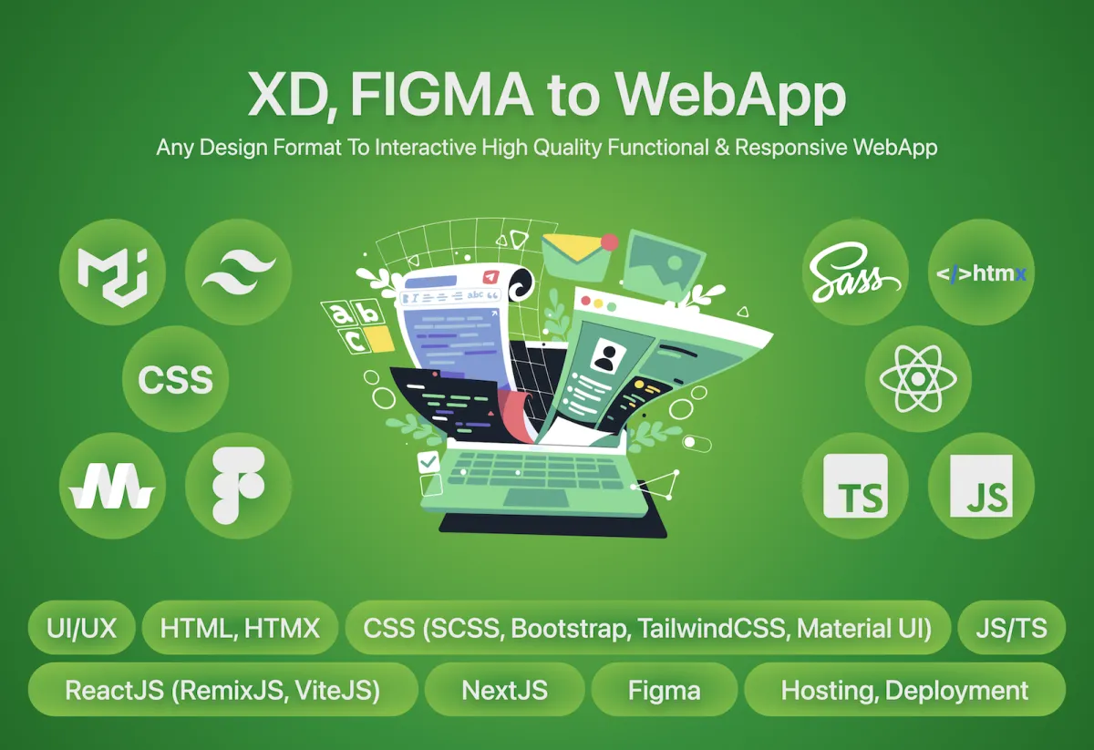 I will convert xd, figma to responsive htmx, reactjs, nextjs app (react ...