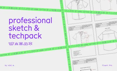 create 1 fashion technical sketch and 1 techpack