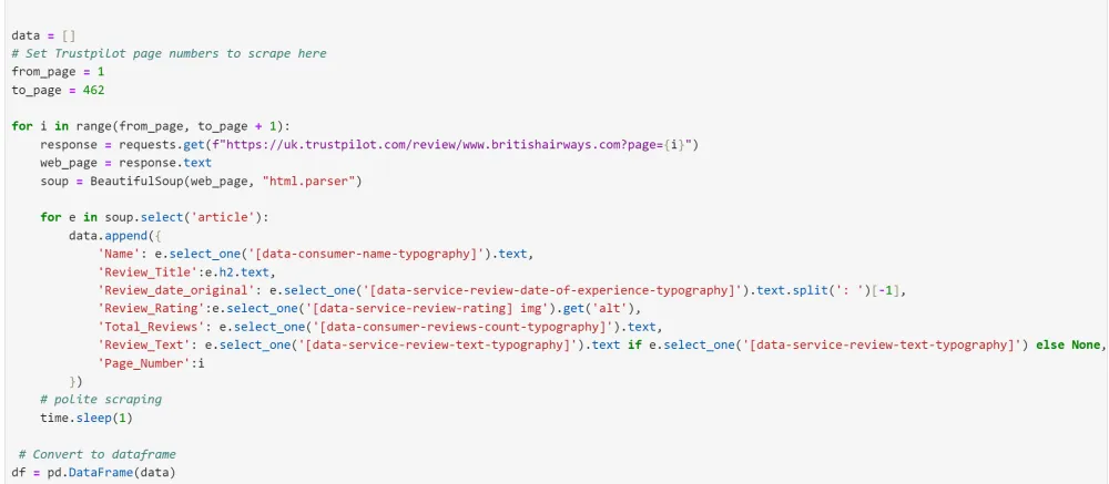 Webscraping of Trustpilot Reviews